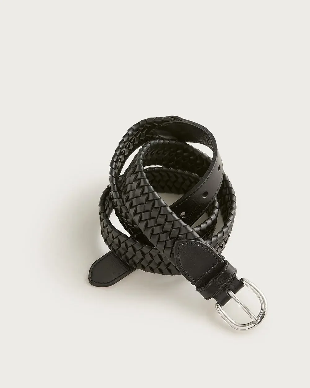 J. Crew Woven Elasticated Italian Leather Belt Adjustable Strap Black Size L NWT